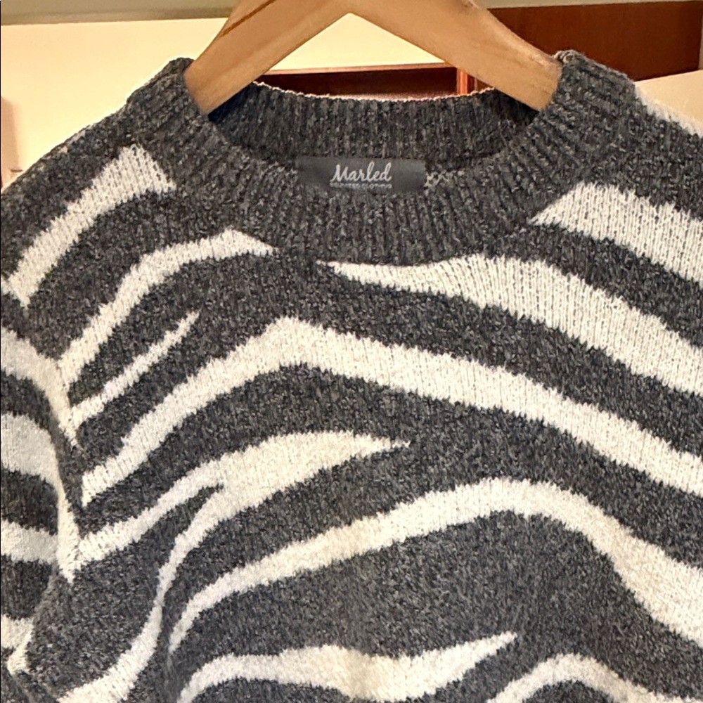 Marled Black and White Striped Sweater